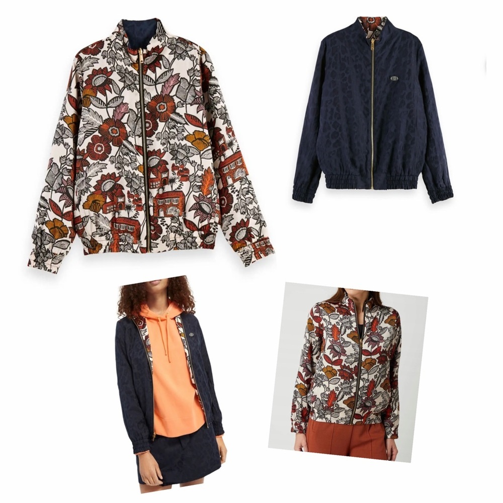 Scotch & Soda Reversible Jacket Womens  Flowers Blue Cheetah Print